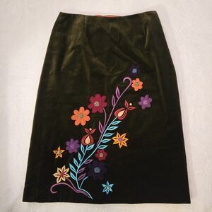 Vintage Neiman Marcus Brown‎ Velvet Skirt Size 8 Applique Embroidery Beautiful